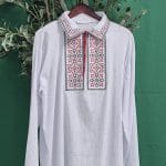 Cămașă tradițională moldovenească pentru bărbați model Vocea Neamului broderie roșu și negru Alintuș